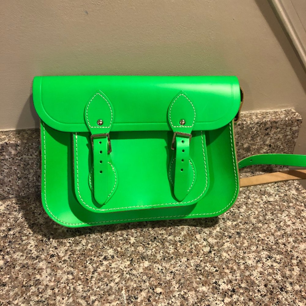 13 inch  Leather Satchel - Bright Green